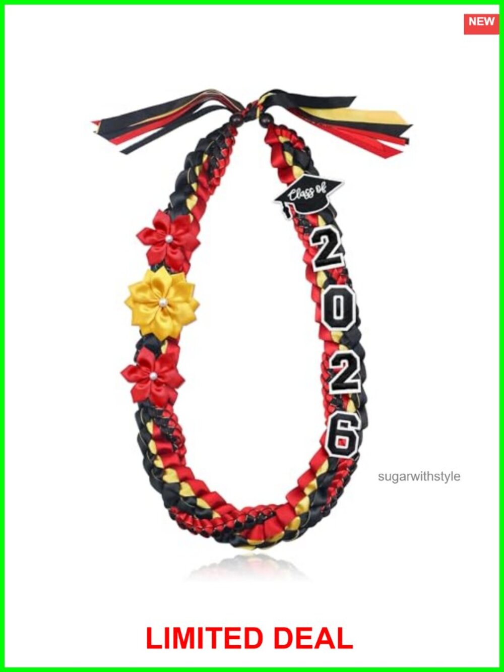 Class of 2026 Graduation Lei 50 Inch Double Braided Satin Necklace with Flowers